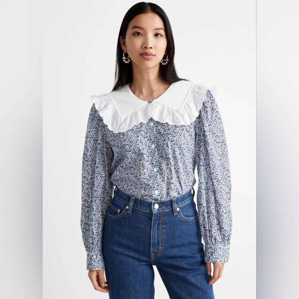 & Other Stories Printed Statment Collar Blouse Size 6